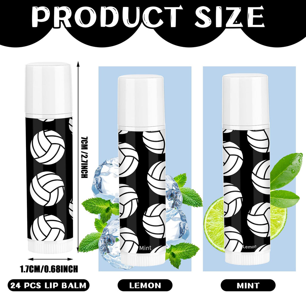 Suttmin 24 Pcs Volleyball Lip Balm Volleyball Team Gifts Volleyball Party Favors Volleyball Lip Balm Gift for Volleyball Team Volleyball Party Guest Supplies(Black)