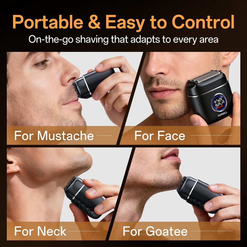 Electric Razor for Men, 5-Blade Portable Foil Shaver for Travel, High-Speed Motor for Beard & Mustache Close Shave, Wet/Dry Use, Cordless USB-C Rechargeable, Black