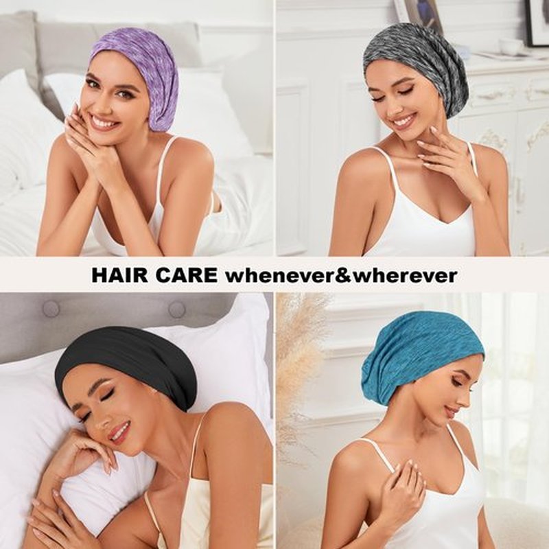 4Pcs Silk Satin Lined Sleep Cap Bonnets for Women Men, Adjustable Satin Bonnet for Sleeping Hair Wrap Slouchy Beanie Hat for Curly Hair and Braids(Color 07)