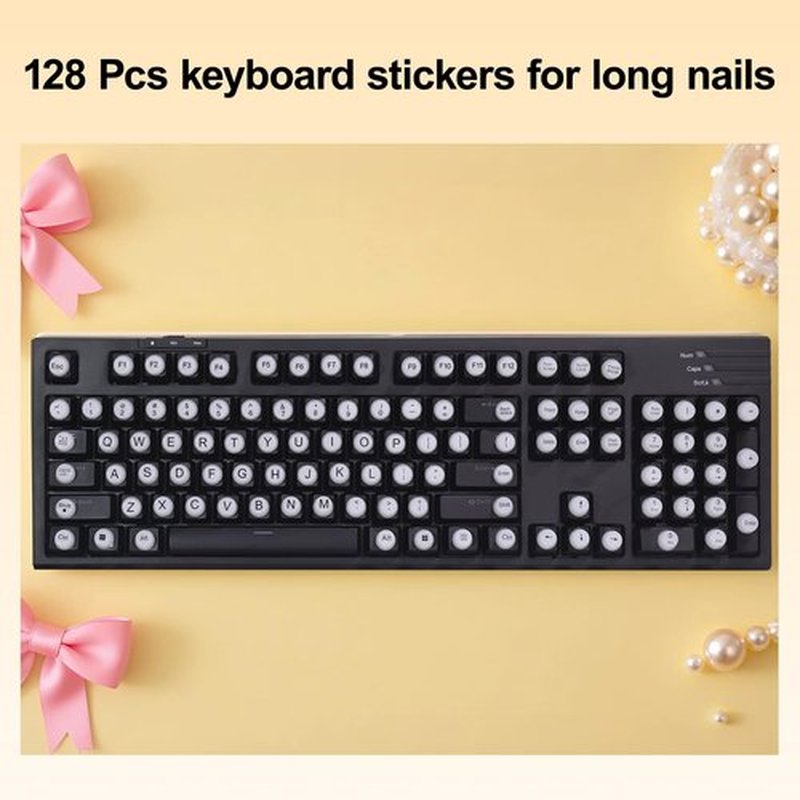 128Pcs Raised Keyboard Stickers for Long Nails with Letters, Soft Silicone Keyboard Bubbles for Women, Nail Art Typing Keycaps for Desktops (White, 128pcs)