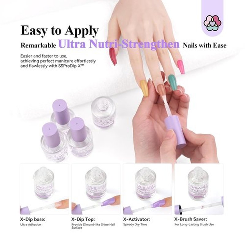 SAVILAND Dip Powder Liquid Set - HEMA-Free Nail Dipping System Essentials | 15 ml for DIY Strengthening at Home