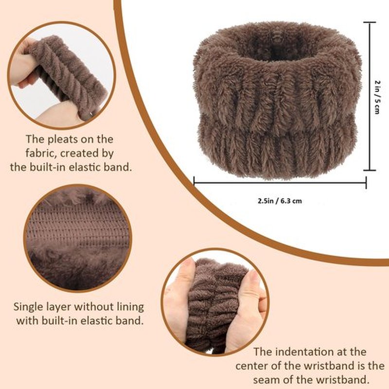 Atoden Bear Ears Spa Wristband Set - Cute Animal Skincare Headband for Washing Face - Fluffy Elastic Face Wash Hair Band for Women & Girls - Trendy Brown