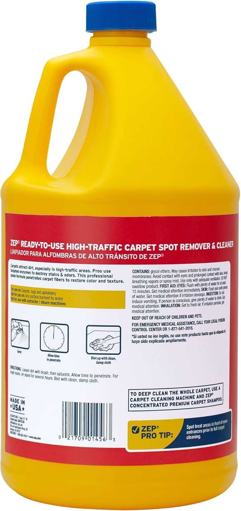 Zep High Traffic Carpet Cleaner - 1 Gallon - Deep Stain Removal for High-Traffic Areas