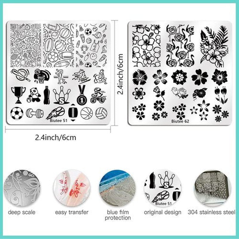 Biutee Nail Stamping Plates Set 15PCS Nail Art Stamper Scraper Nail Art Stamping Kit with Storage Bag Gift Box Nail Stamp Template Kit Lace Flower Butterfly Star Holiday Design