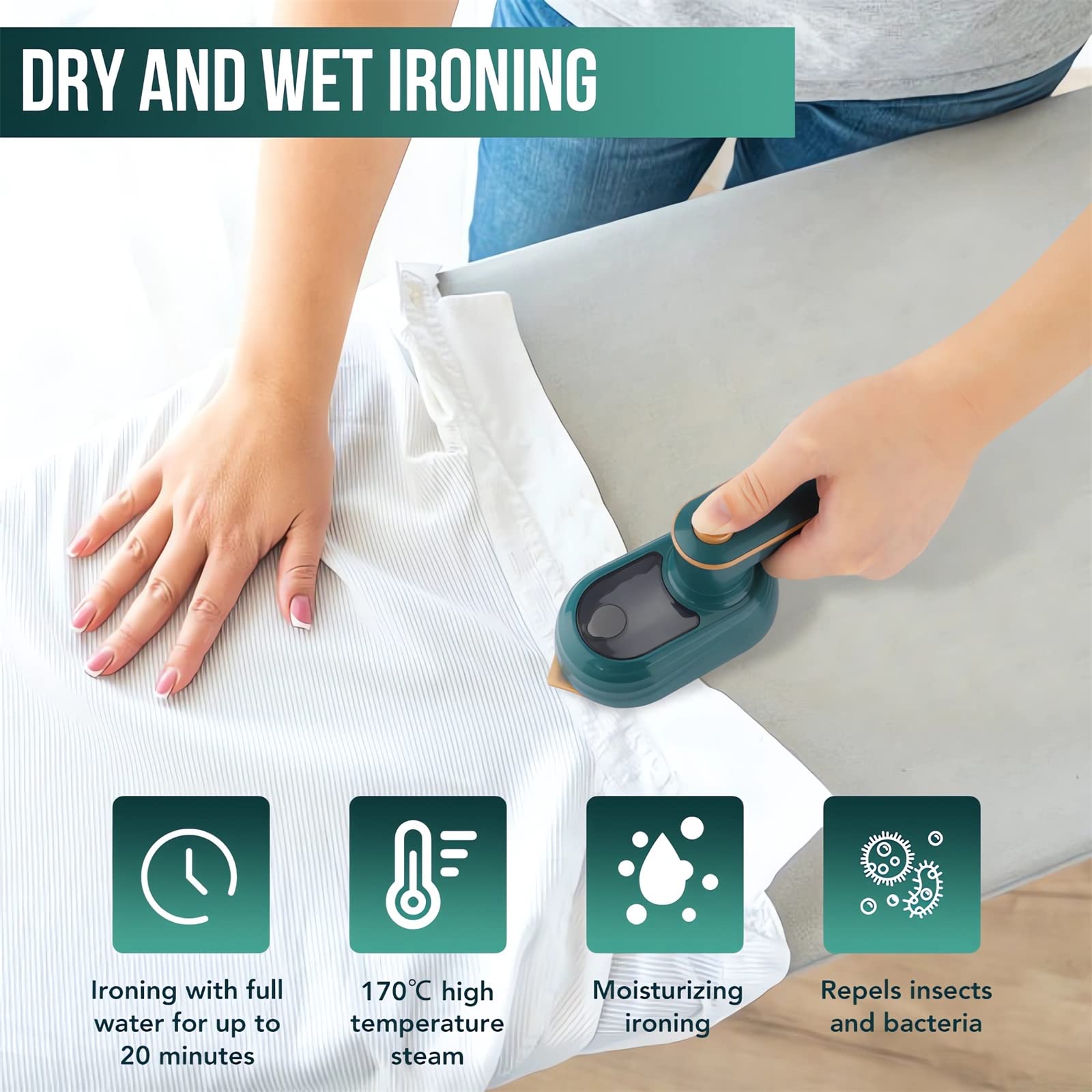 WIMCBLL Portable Steam Iron - 2023 New Travel Mini Steam Iron, Portable Micro Small Iron Dry & Wet Ironing Machine, Steamer for Clothes Size, Foldable Handheld Iron and All in One (Green)