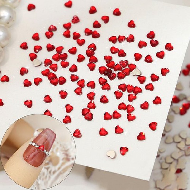 CHANGAR 500Pcs Heart Nail Rhinestones 3mm Love Nail Charms Valentine Heart Flatback Rhinestones for Women Nail Design Crafting DIY Nail Jewelry (Red)