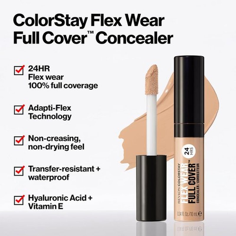 Revlon ColorStay Flex Wear Concealer - Full Coverage, Non-Creasing, Hyaluronic Acid & Vitamin E, 010 Vanilla, 0.34 Fl Oz