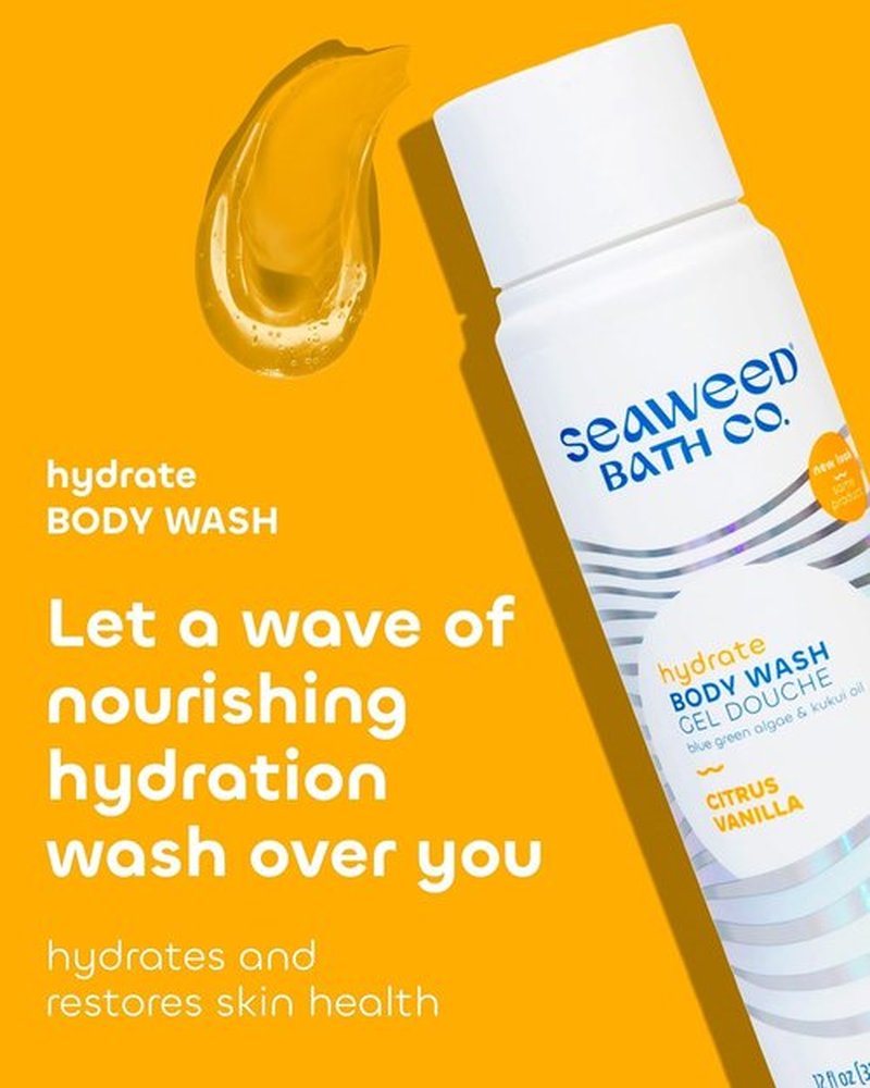 Seaweed Bath Co. Hydrate Body Wash - Citrus Vanilla Foaming Gel Cleanser - Vegan & Paraben-Free - 12 oz