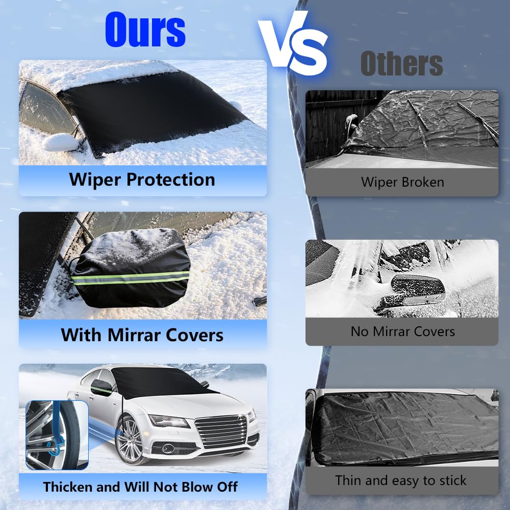 Sompaty Car Windshield Cover for Ice and Snow, Windshield Snow Cover, Performance Brake Kits with Side Mirrors Cover for Snow, Ice, UV Fits Most Cars, Trucks, Vans, SUVs, Black