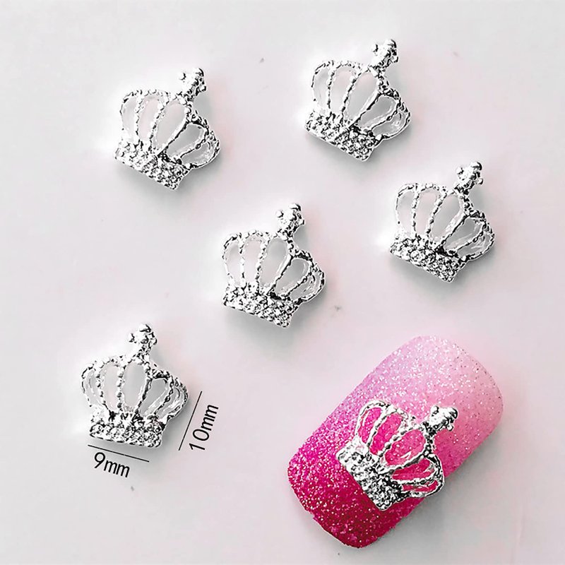 XEAOHESY 100pcs 3D Alloy Silver Crown Nail Charms Silver Nail Charms for Nail Art Nail Crown Studs for Nails