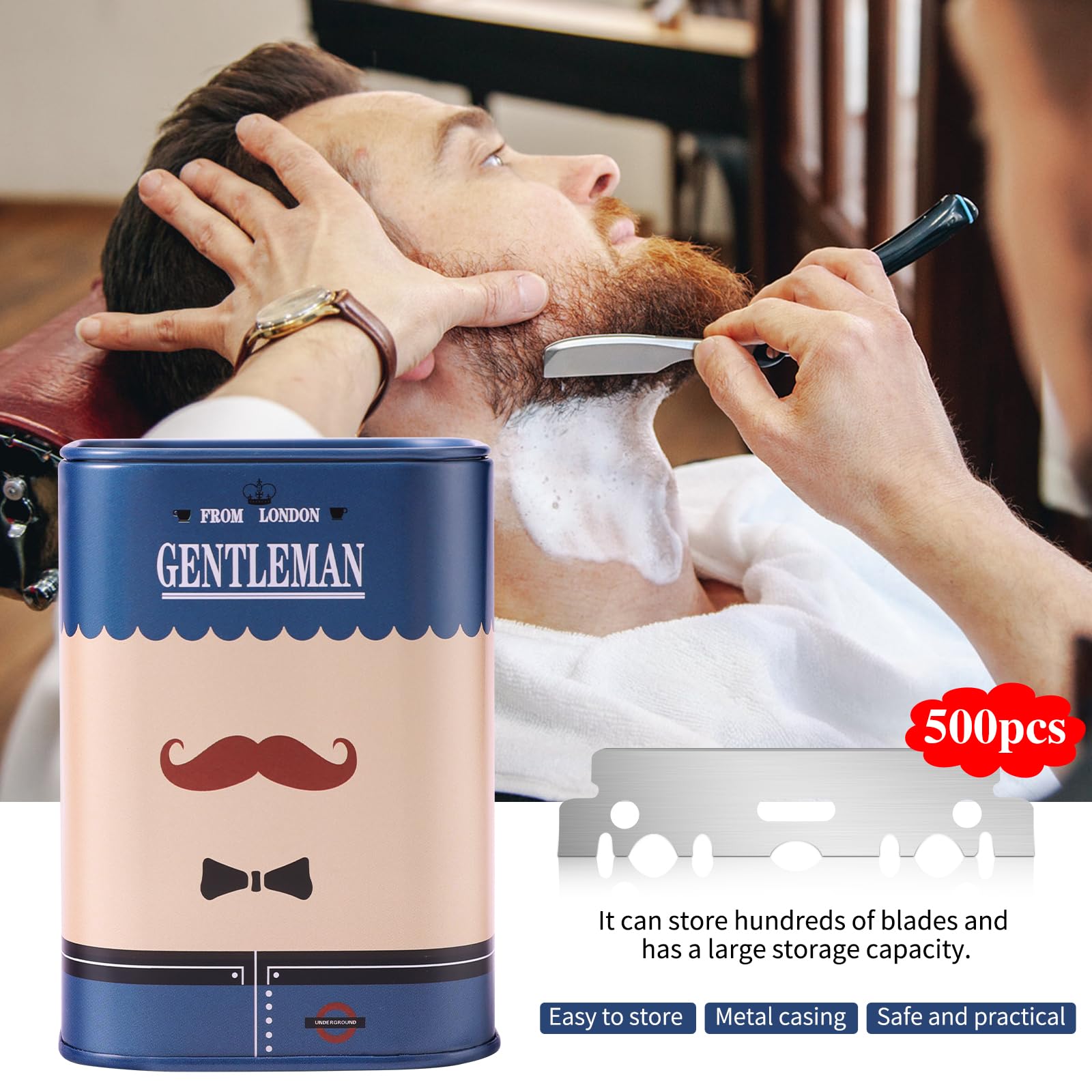 500 Single Edge Razor Blades + Razor Disposal Container, for Barbershops and Home Use, for Frequent Blade Replacement and Safe Storage Blades
