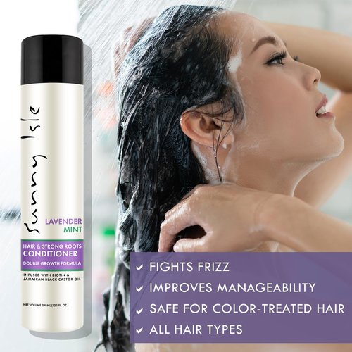 Sunny Isle Lavender Mint Hair and Strong Roots Conditioner 10.1oz | Strengthening with Biotin, Jamaican Black Castor Oil | Paraben & Sulfate Free | Double Growth Formula