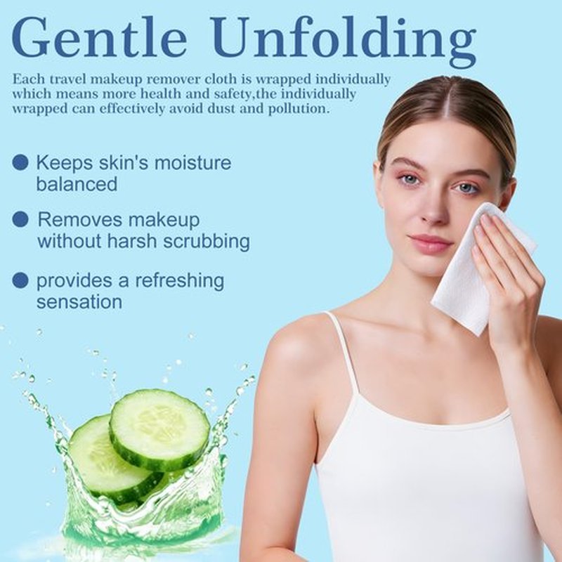 Twoworld Makeup Remover Wipes Bulk Individually Wrapped,Travel Makeup Wipes Gentle for Face Cleansing Mascara Lipstick Travel Hotel(Cucumber,Pack of 50)