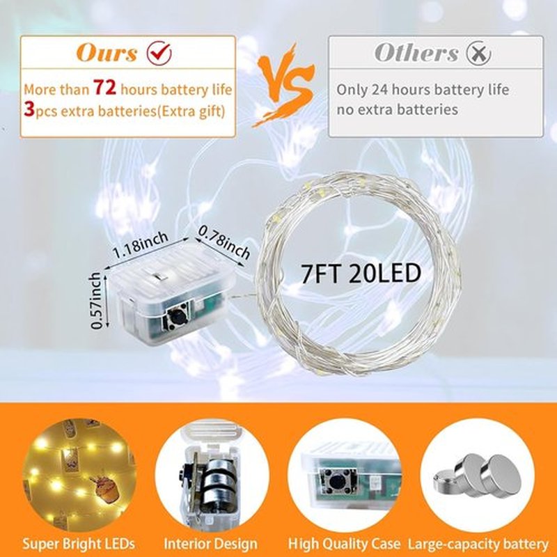 Skiennix 20 LED Fairy Lights - 7Ft Twinkle String Lights | Battery Operated & Waterproof for Parties, Weddings, and Holidays - Orange