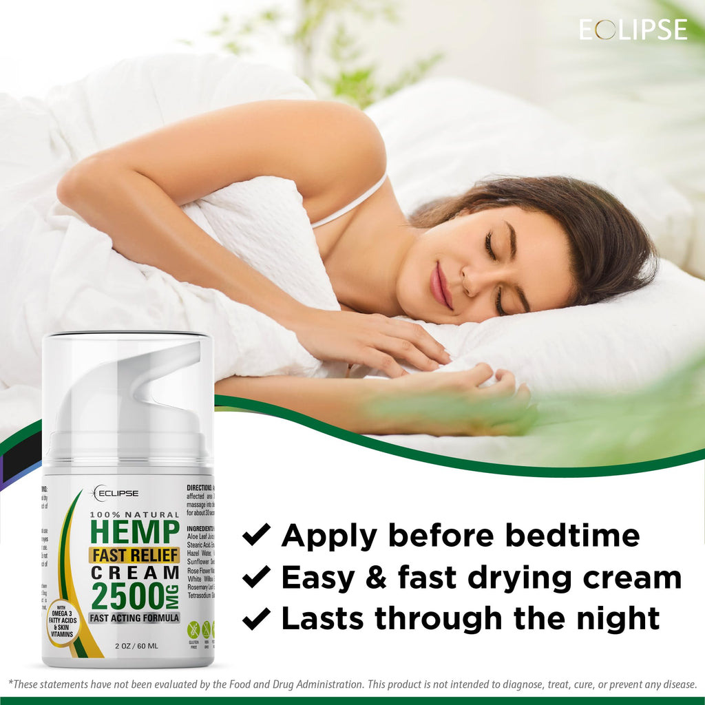 Hemp Cream by Eclipse - Non-Greasy, Natural Hemp Extract Cream - Made in USA - 1 Pack