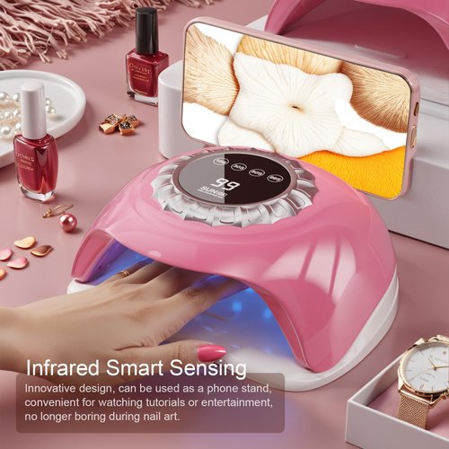 LVAINIT Pink UV LED Nail Lamp – Elegant Touch Screen Nail Dryer with 4 Timer Settings, Detachable Base & Dual Light Beads for Quick Gel Polish Curing – Salon-Quality Manicure at Home