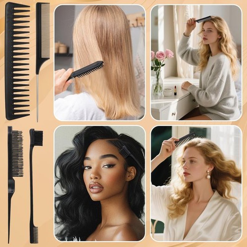 6PCS Boar Bristle Slick Back Hair Brush with Edge Brush Rat Tail Comb, Wide Tooth Comb for Men Women