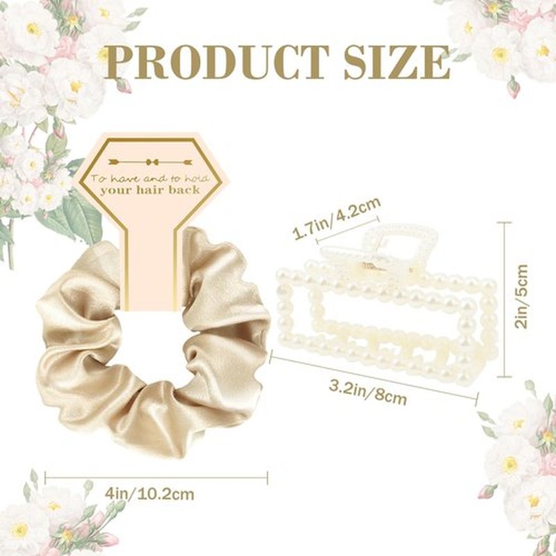 Bridesmaid Proposal Gifts, 12 PCS Bridesmaids Silk Hair Scrunchies & Pearl Hair Clips Set for Women Bachelorette Party Favors Bridal Shower Favors Bridesmaids Gifts for Wedding Day (Champagne Gold)