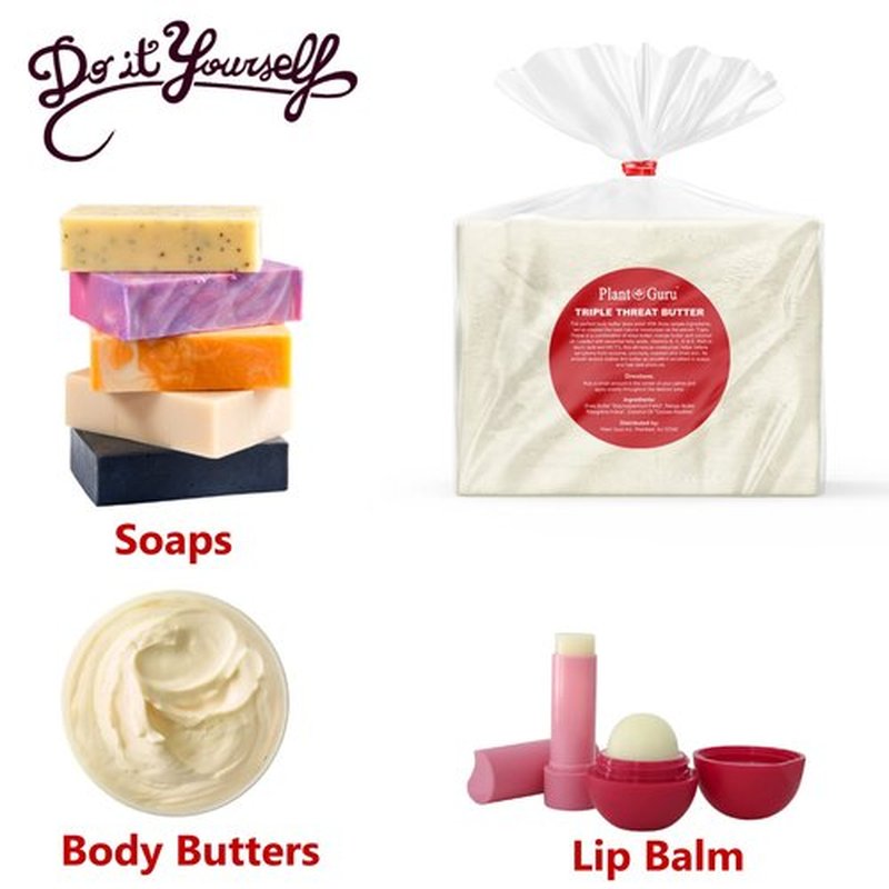 Plant Guru Triple Threat Body Butter 3 lbs. Bulk - Blend of Shea, Mango & Coconut Oil - 100% Pure Natural Raw Unrefined Moisturizer For Dry Skin, Face And Hair. Great For Lip Balm and Soap Making