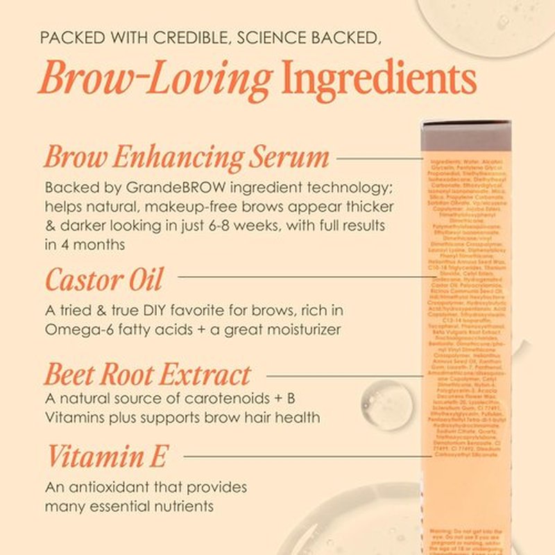 Grande Cosmetics GrandeBROW Tinted Brow Gel & Enhancing Serum - Thicker, Darker Eyebrows, Long Wear, with Castor Oil & Mini Fibers
