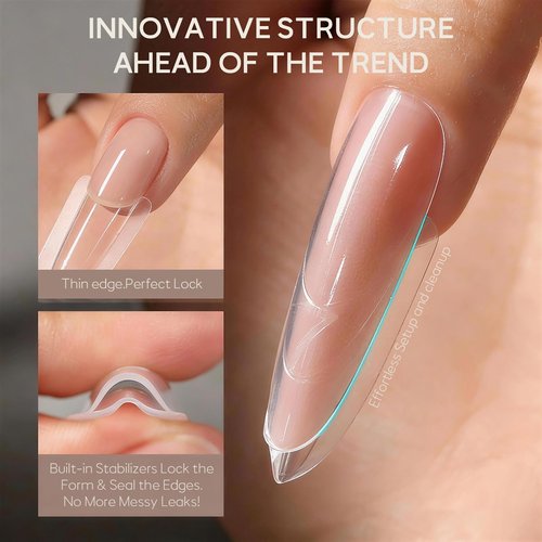 Sandwich Nail Dual Forms for Builder Gel, 240Pcs 15 Sizes Long Coffin Forms Kit – Prevents Gel Stacking & Warping, Beginner-Friendly Reusable Nail Molds for Quick Salon Extensions