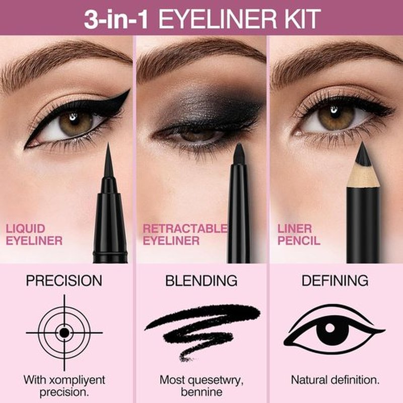 Skiennix Eyeliner Set - 3-in-1 Waterproof Kit with Brown Liquid & Pencil Liners | Long-Lasting, Smudge-Proof