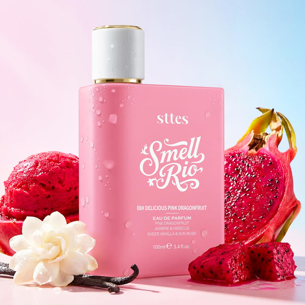 Sttes Smell Rio 08# (Delicious Pink Dragonfruit) Eau de Parfum for Women, Fruity Floral Perfume with Pink Dragonfruit, Lychee, Jasmine, Hibiscus, Vanilla & Sun Musk, 100ml/3.4 Fl Oz