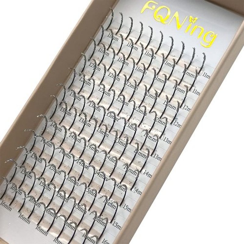 FQNing Silver Glitter Lash Extensions, Mutiple Length 11-16mm Faux Mink Individual Lash Spikes, Long lasting120pcs for Daily, Party, Wedding, Festival (Silver)