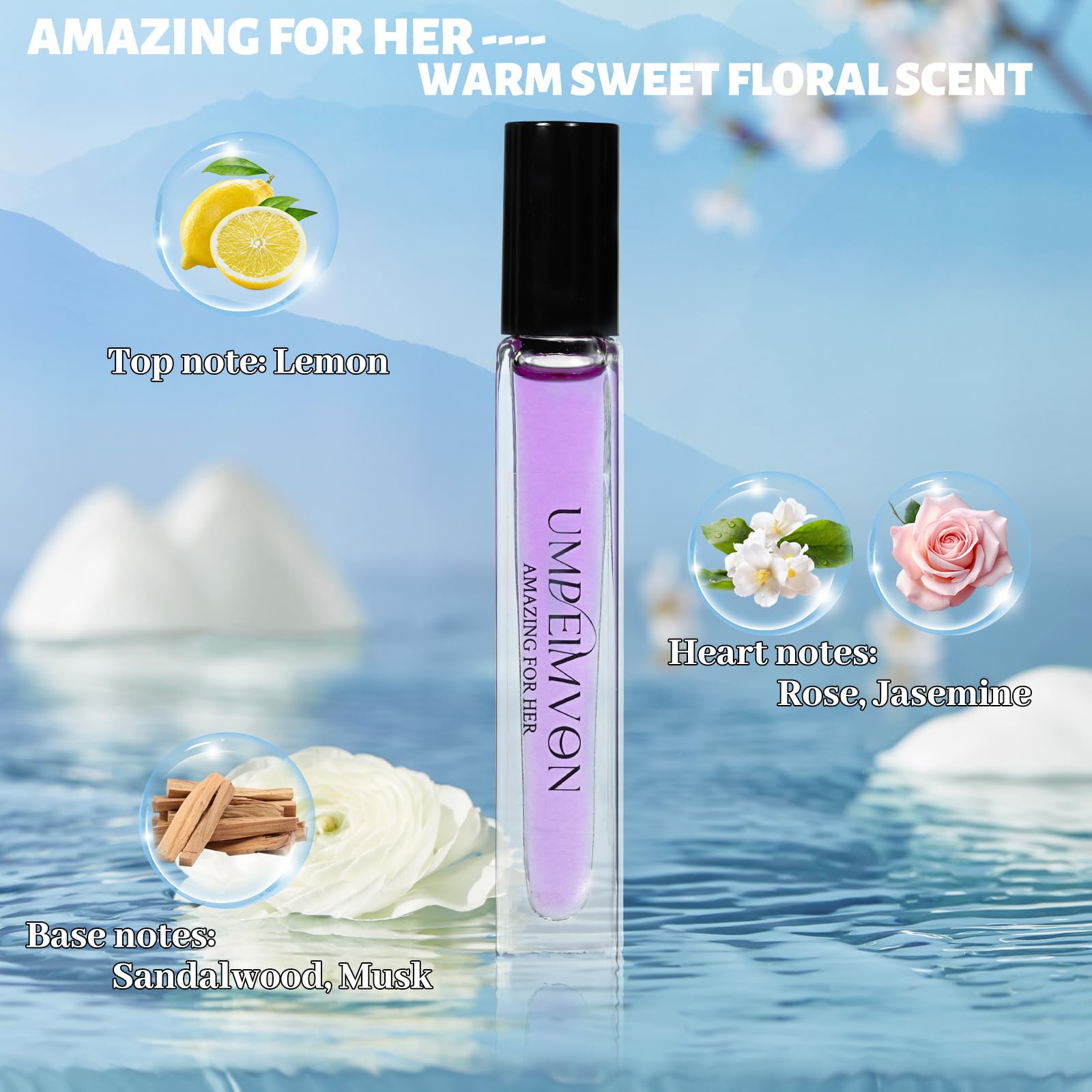 Umpeimvon 3 Pack Pheromone Perfume Oils for Women, Long Lasting Roll On Perfume Oil, Sweet, Woody, Cologne Travel Size 0.33 Fl. Oz