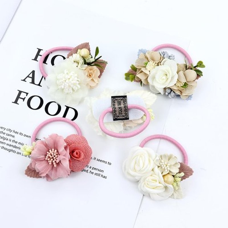 Cinaci 8 Pack Decorative Pearl Flower Hair Ties Rubber Bands Floral Ponytail Holders Hair Scrunchies Ropes Elastics Accessories for Toddlers Kids Teens Girls