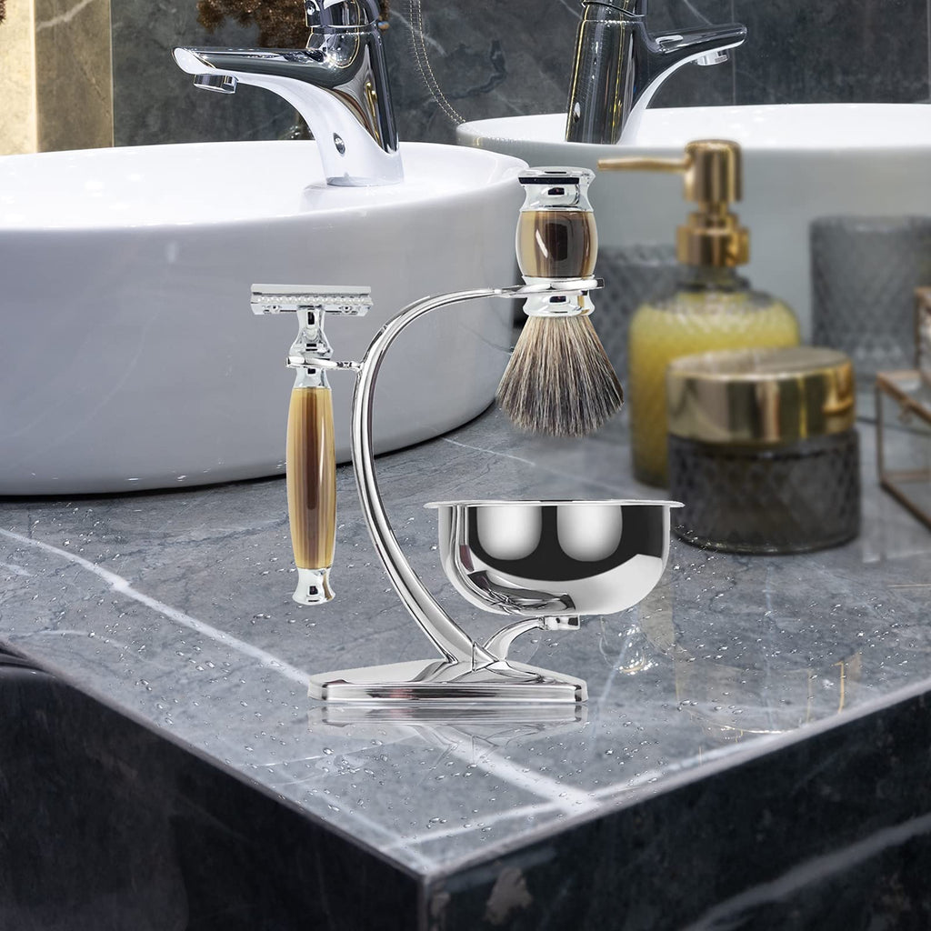 Straight Razor Shaving Kit for Men,Wet Shaving Brush and Bowl Set,Luxury Father's Day Gifts Set Includes Shave Brush,Soap,Stainless Steel Bowl,Shaving Stand,Double Edge Safety Razor with 10 Blades