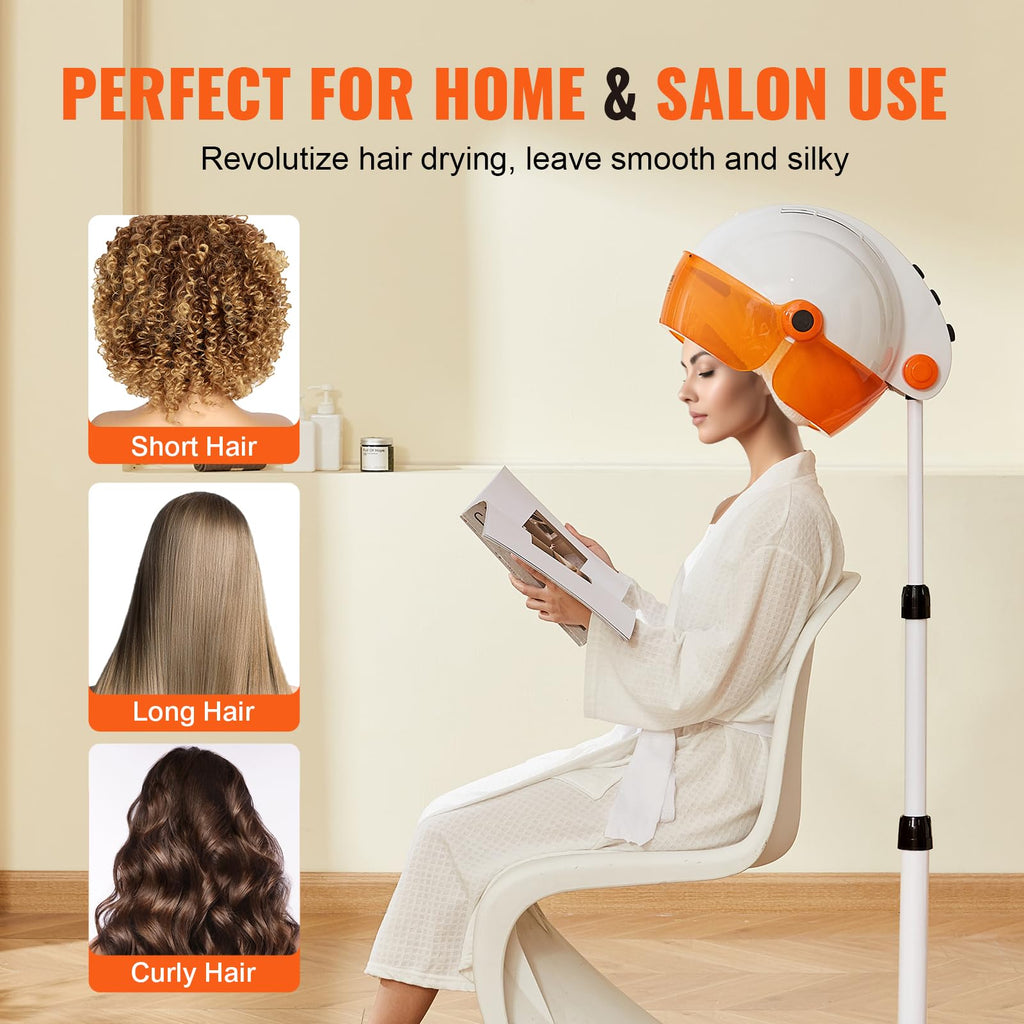 VEVOR 1875W Hooded Bonnet Dryer with Variable Speed, Temperature, Timer, and Wheels for Beauty Salon and Home Spa