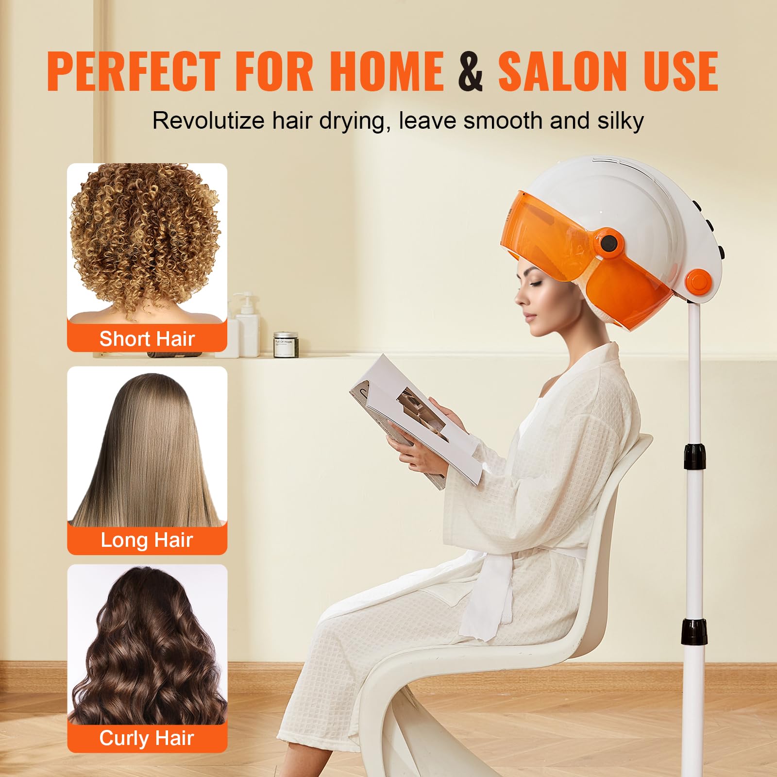 VEVOR 1875W Hooded Bonnet Dryer with Variable Speed, Temperature, Timer, and Wheels for Beauty Salon and Home Spa