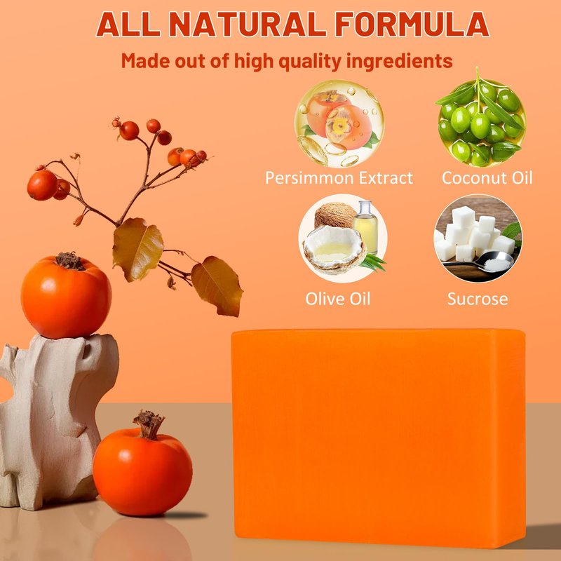 yoniagood 2 PCS Persimmon Soap Bar for Old People Smell, Natural Body Odor Control Bar Soap for Men & Women Deodorizing, Handmade Bath Bar Soap for Eliminating Strong Smell Odor Deeply Cleansing