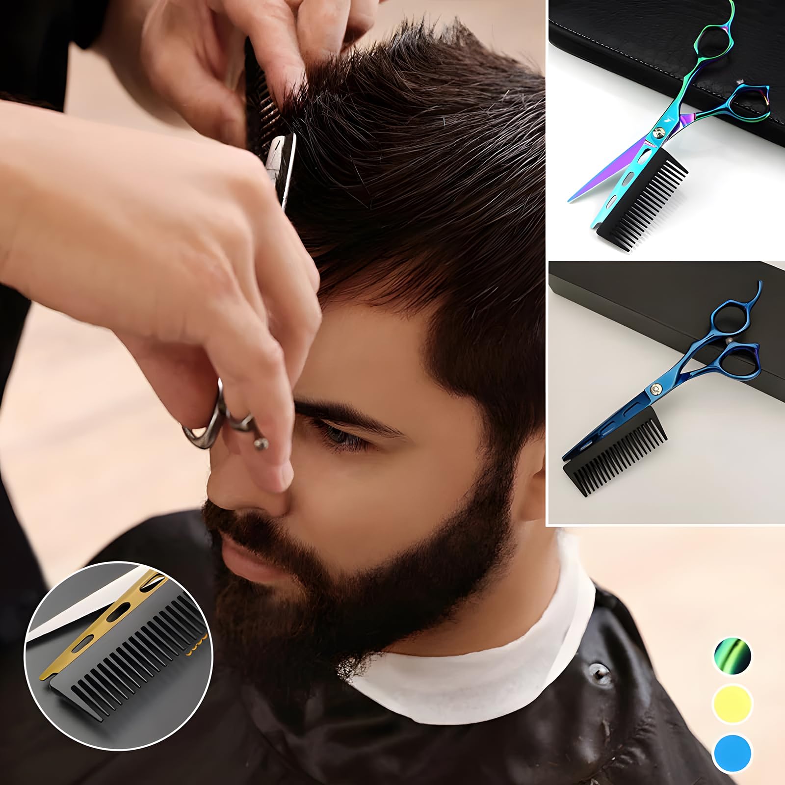 2 In 1 Hair Scissors With Comb, 6 Inch Professional Jp440c Steel, Hair Cutting Scissors, Hairdresser Scissors, Haircut Barber, Home Use for Man Woman Adults Kids (D)