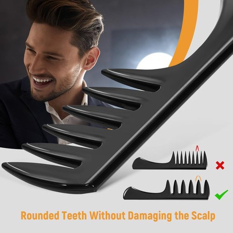 3Pcs Hair Styling Combs Set for Men, Black Barber Wide Tooth Texture Comb for Quiff, Pompadour, Slick Back, Fauxhawk, Undercut