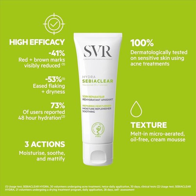 SVR Sebiaclear Moisturizing Face Cream - Soothing Formula with Niacinamide & Hyaluronic Acid for Oily Sensitive Skin | 1.4 oz