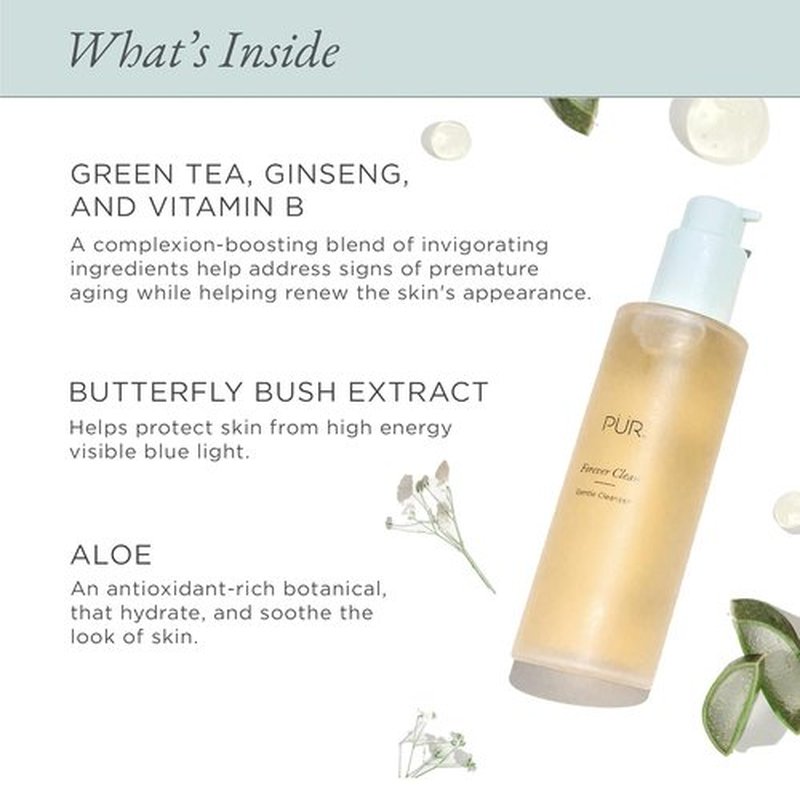 PÜR MINERALS Gentle Facial Cleanser - Sulfate-Free Vegan Makeup Remover with Green Tea & Aloe Vera