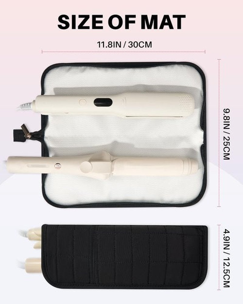 Noldena Hot Tools Travel Case with Heat Resistant Mat Pouch, Large Hair Tool Organizer Bag for Curling Iron Flat Iron Hair Dryer Hot Air Brush, Water Resistant Makeup Bag Gift for Women, Black