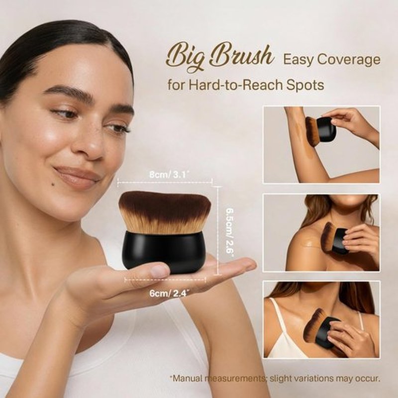 Skiennix Kabuki Self Tanner Brush - Large Vegan Body Makeup Brush for Even Coverage | Soft & Dense, Black