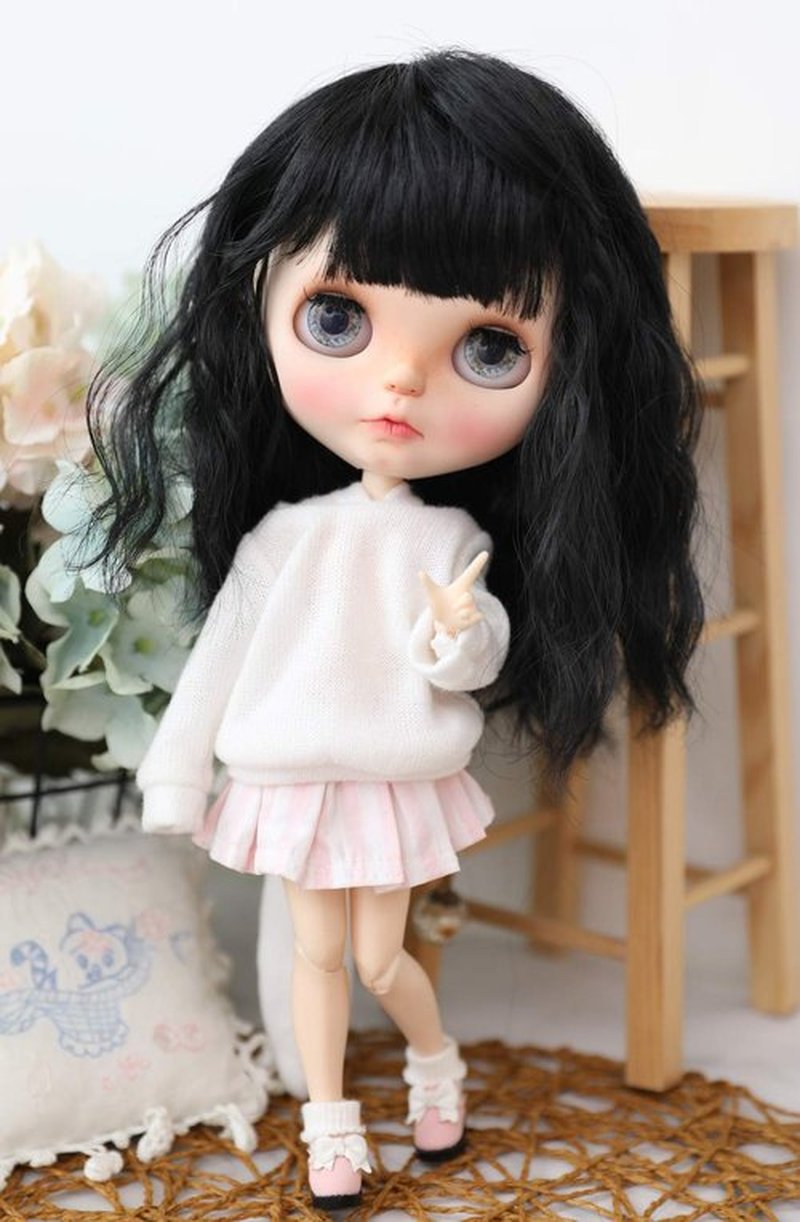 Linfairy Wigs Only 9-10 inch Doll Wig Long Hair for 24-27cm Head (Black)