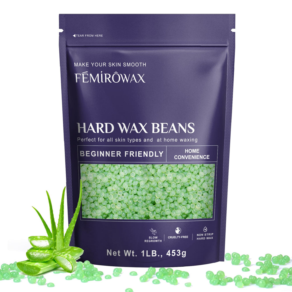 FEMIROWAX Wax Beads, 1lb Hard Wax Beans for Hair Removal Sensitive Skin with Aloe Formula Waxing Beads for Full Body Brazilian Bikini Face Eyebrow at Home Wax Refill for Women Men