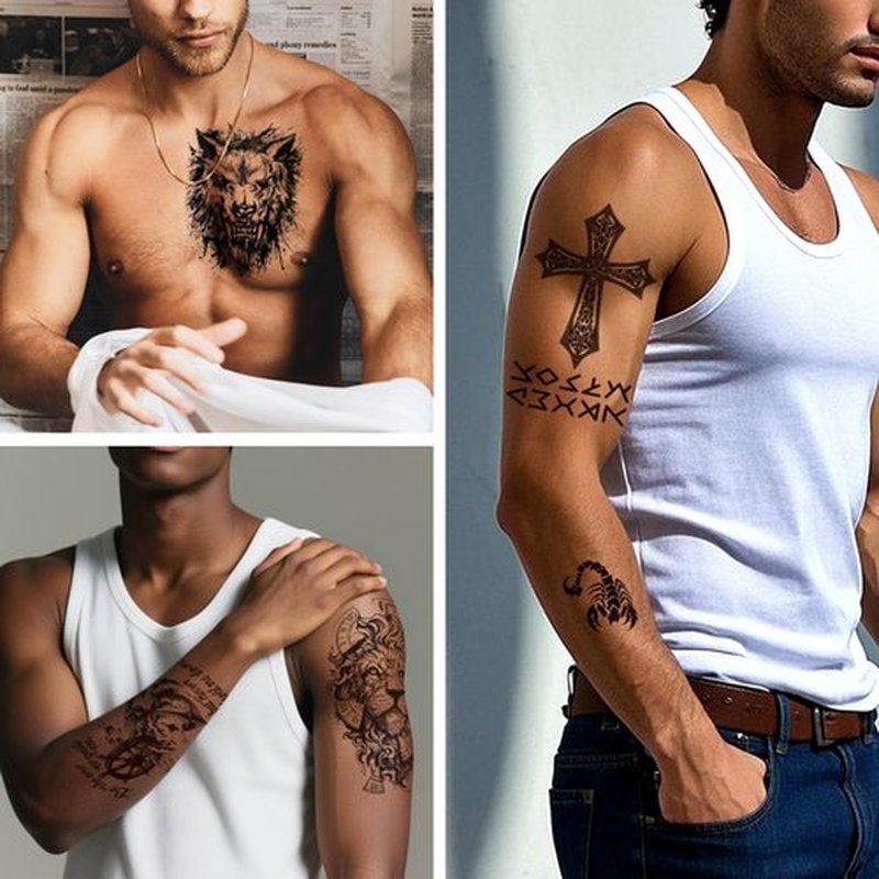 Aresvns 24 Sheets Temporary Tattoo for Adults,USA Eagle and Flag Device, 3D Military Lion Wolf Skull Totem Fake Tattoo, Fourth of July Memorial Day Labor Day Decorations Patriotic Tattoos