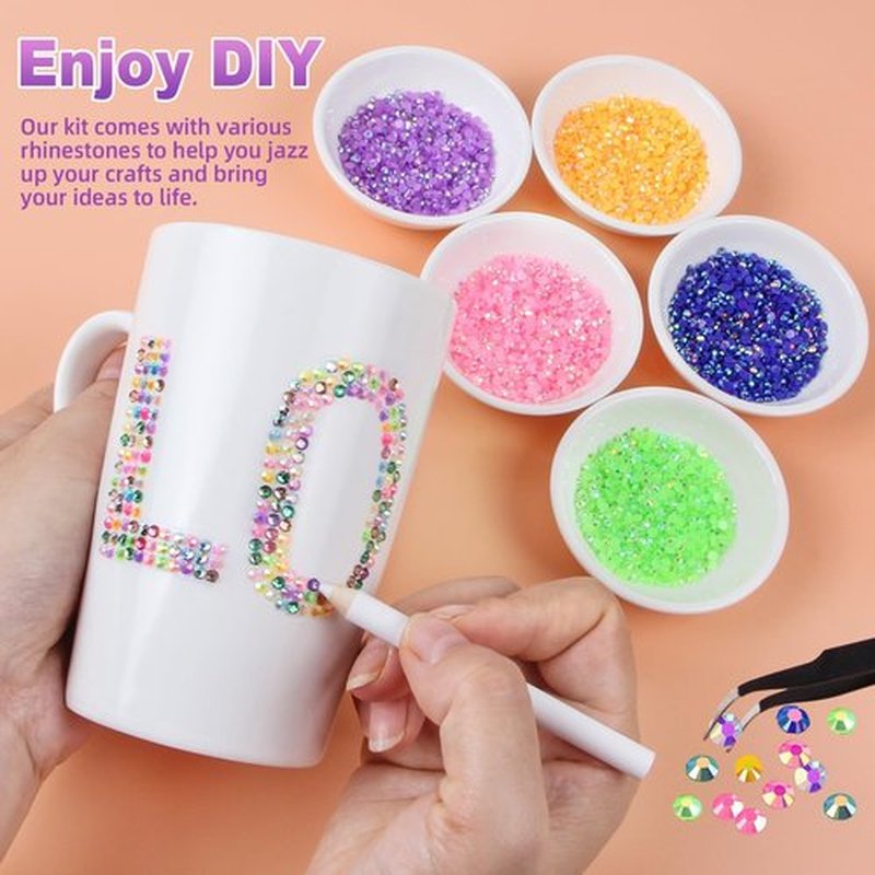 34000Pcs 8 Colors 3 4 5 6mm Mix Pink Resin Jelly Rhinestones for Bedazzling, Multicolor Flatback Gems, Bedazzler Kit with 3Pcs 10ml B7000 Glue