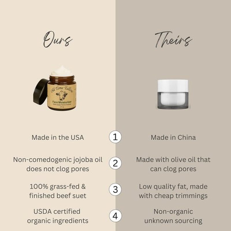 Organic Tallow Face Moisturizer - 4oz - 100% Grass Fed Beef Tallow For Skin Care - Made in the USA - Whipped Tallow Balm - Hydrating Salve - Natural Lotion - Ancestral Skincare - Amber Glass - Vanilla