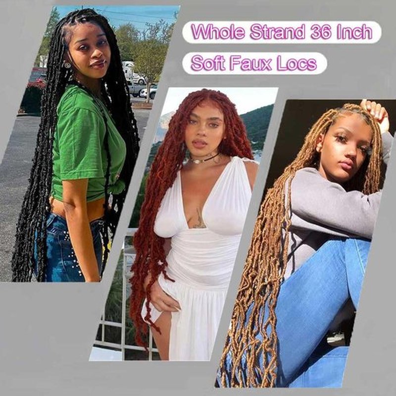 7 Packs 36 Inch Soft Locs Crochet Hair Pre Looped Curly Wavy Distressed Faux Locs for Butterfly Locs Crochet Braids for Black Women (1B, 36 Inch(pack of 7))