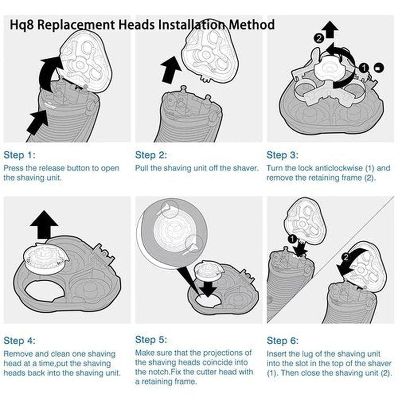 Philips Norelco HQ8 Replacement Heads - Upgraded Blades for Aquatec Shavers | 6-Pack Compatible with PT720, PT730, AT880, AT830, AT810, AT815
