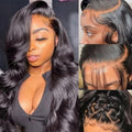BOXIUBUT 200% Density 13x6 HD Lace Front Natural Black Body Wave Wigs 100% Human hair Pre Plucked Brazilian Full Frontal Wigs 13x6 Human Hair with Baby Hair Natural Hairline