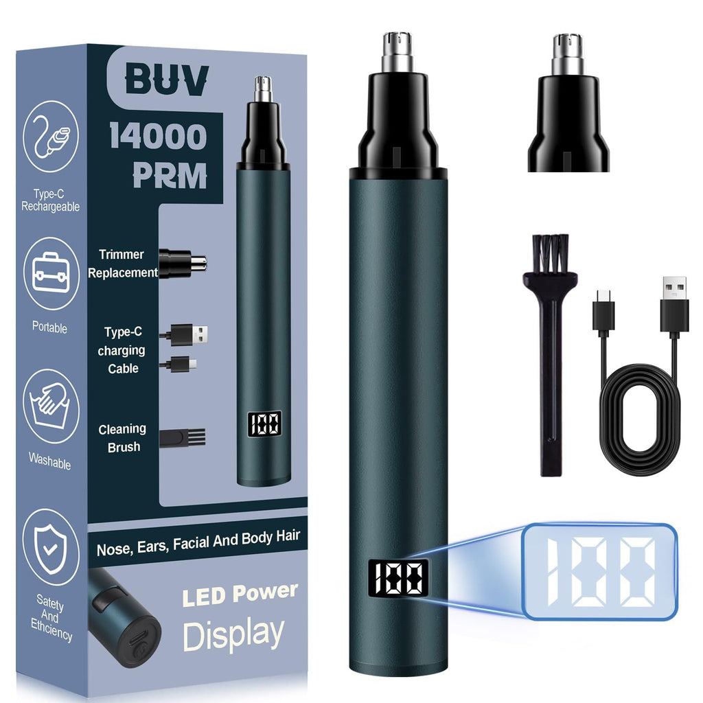 BUV Nose Hair Trimmer for Men with LED Display- 2026 Professional Painless Ear Hair Trimmers for Women, USB Rechargeable Nose Hair Trimmer Clipper – 14,000 RPM IPX7 Waterproof Dual Edge Blades, Blue