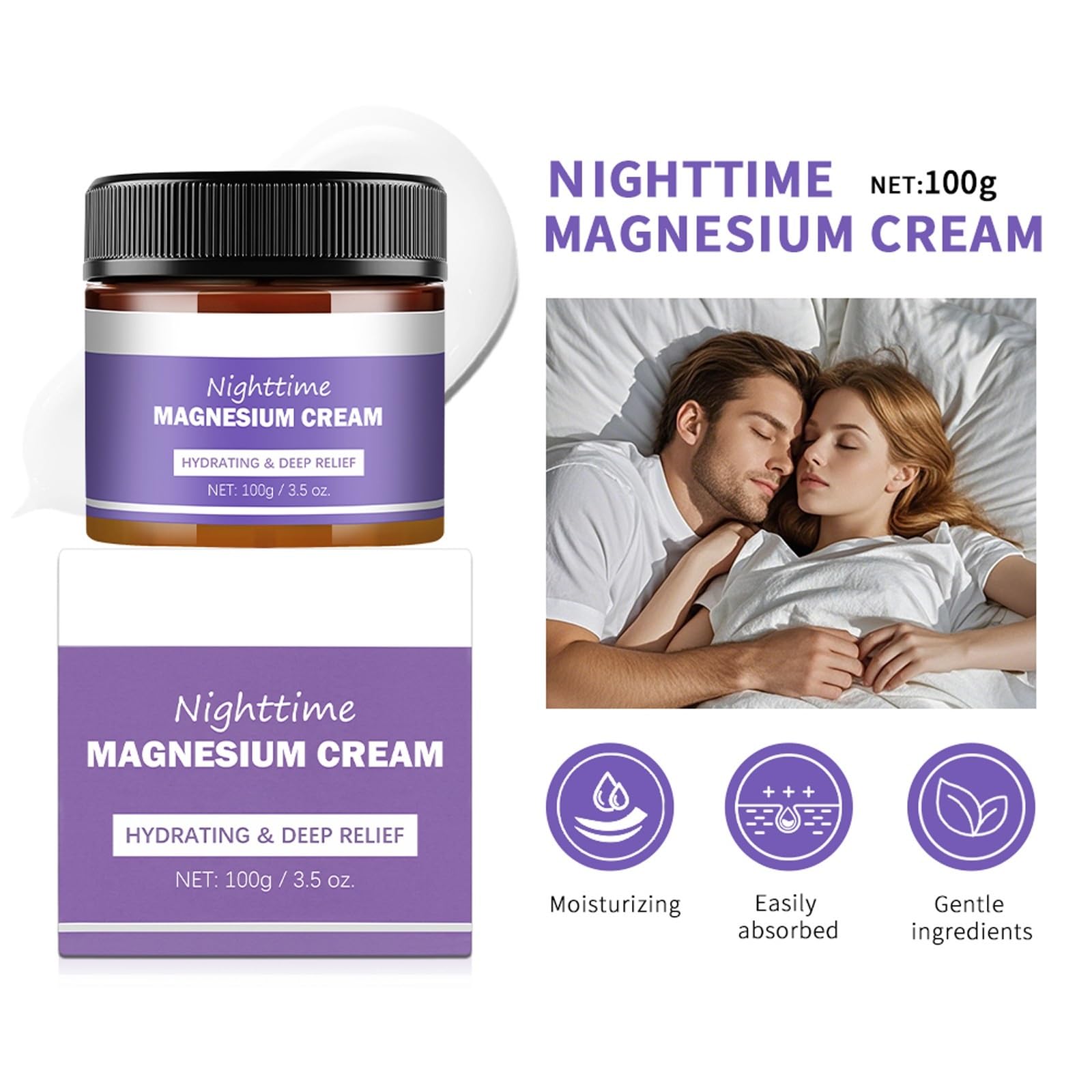 ZTSGU 2 Pcs Magnesium Cream for Sleep, Relief Revitalizes Skin Deep Hydration Care Nighttime Magnesium Cream.